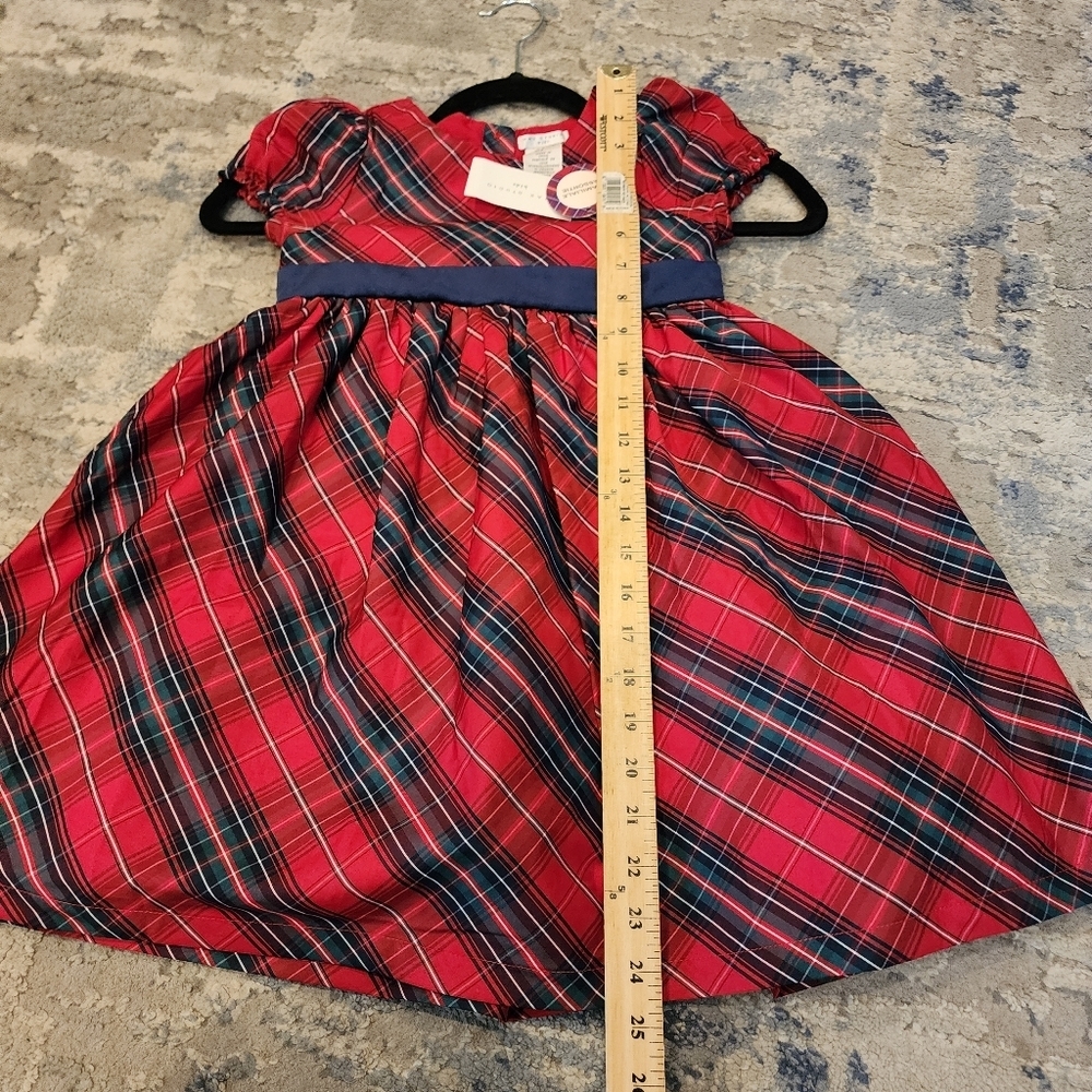 NWT Max Studio Kids Red Christmas Plaid Sateen Dress Velevt Bow Size 6 - Picture 13 of 14